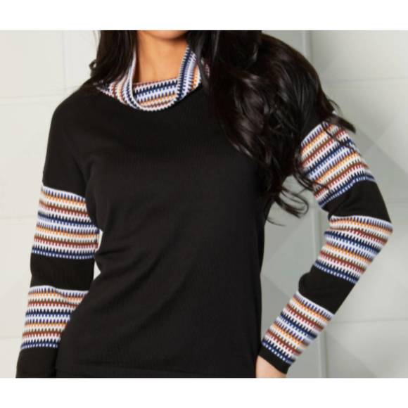 NEW ANGEL APPAREL long sleeve cowl neck sweater in black/multi - Picture 3 of 3